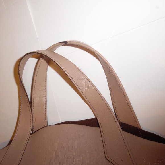 Furla Jucca Small Saffiano Beige Tan Leather Tote Logo Handbag Purse Bag - Picture 11 of 13